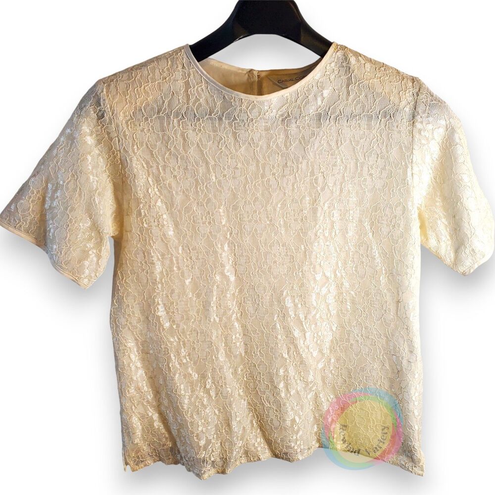 Casual Corner White Floral Lace Blouse Medium NWT